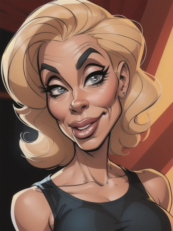 ((digital drawing)),((4k)),((JIM EIDOMODE)),((Best quality)), ((Fitness Model)), drawing of a woman with a black dress and a cigarette in her mouth, caricature style , cartoon style, caricature, cel shaded:15, cartoon art style, caricature illustration, cartoon portrait, cartoon digital art, cel shaded!!!, digital art cartoon, caricature, Illustra?? cartoon style, cartoon look, inspired by Tina Blondell, caricature