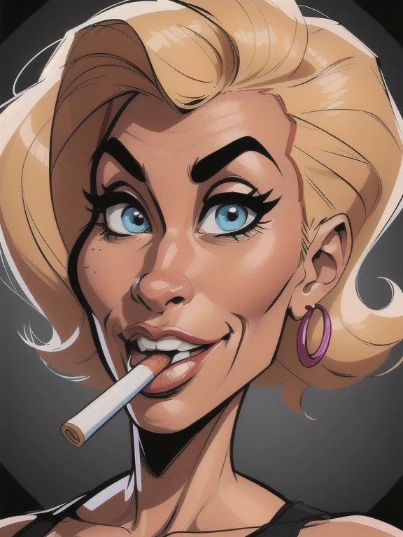 ((digital drawing)),((4k)),((JIM EIDOMODE)),((Best quality)), ((Fitness Model)), drawing of a woman with a black dress and a cigarette in her mouth, caricature style , cartoon style, caricature, cel shaded:15, cartoon art style, caricature illustration, cartoon portrait, cartoon digital art, cel shaded!!!, digital art cartoon, caricature, Illustra?? cartoon style, cartoon look, inspired by Tina Blondell, caricature