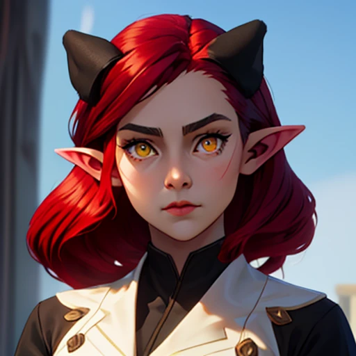 ((shortstack female)) ,cute face , long Red hair , Pointy ears , yellow eyes, ((Black body)) ,   