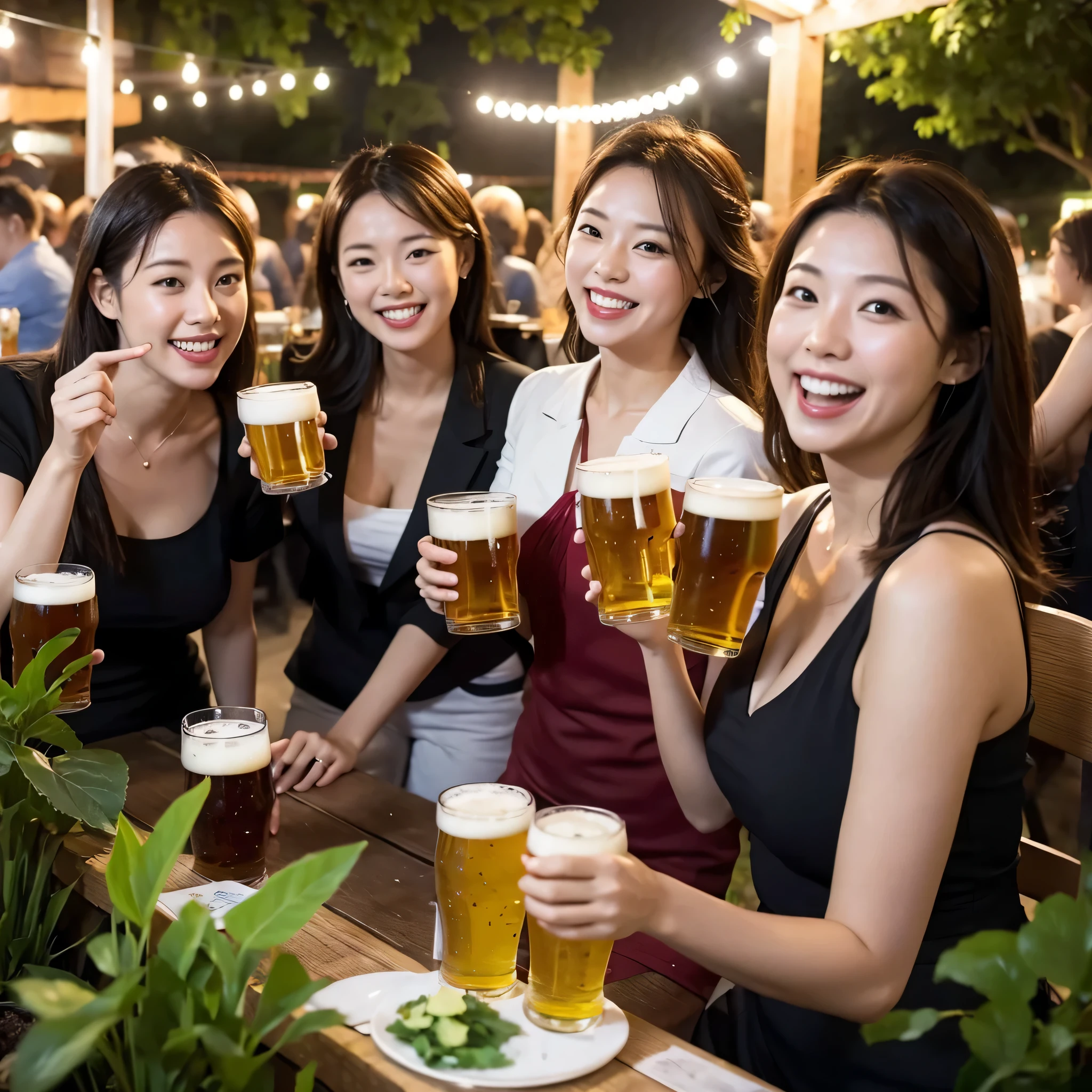 Colleagues having fun at a beer garden