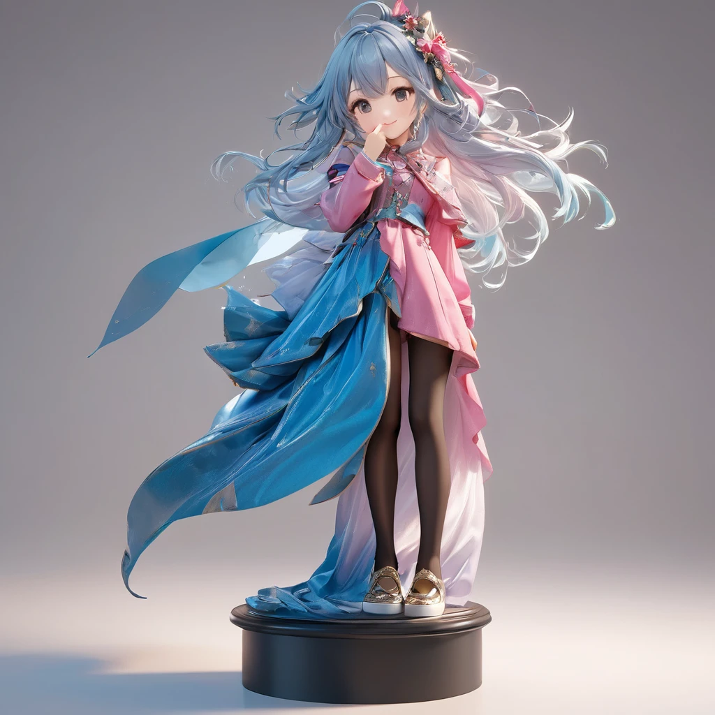 3D figure, (three-heads-tall:1.8), (big-head:1.3), a photo of an figure, highres.fix, full body, high quality photo, wild and bautiful 1girl, simple and flat background, (masterpiece:1.2), (best quality),(ultra detailed),(extremely detailed),(absolutely resolution) ,absurdres,8k,
BREAK, 1girl, solo, gradation hair, messy hair, blowing kiss, smile, standing-on-pedestal,