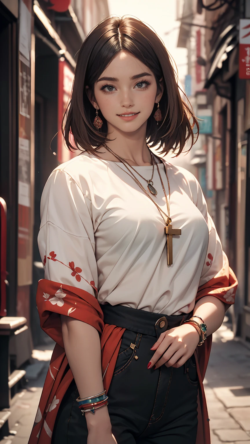 ((最high quality, 8K, masterpiece: 1.3, Ultra HD, high quality, 最high quality, High resolution, realism)) 、A stunningly beautiful 22-year-old Japanese woman、Hair color is indigo、black eye、Medium Hair、Straight Hair、smile、Slender but well-proportioned body、Background blur((depth of field))、Aerial perspective((atmospheric perspective))、I want my head to stay off screen、Put an anklet on your ankle、Wearing red nail polish、I have a peticure、Surplice Neck((surplice neck))Wear a top from、Harlem Pants((harem pants))Wear、サンダルWear、Cross one's arms、smile