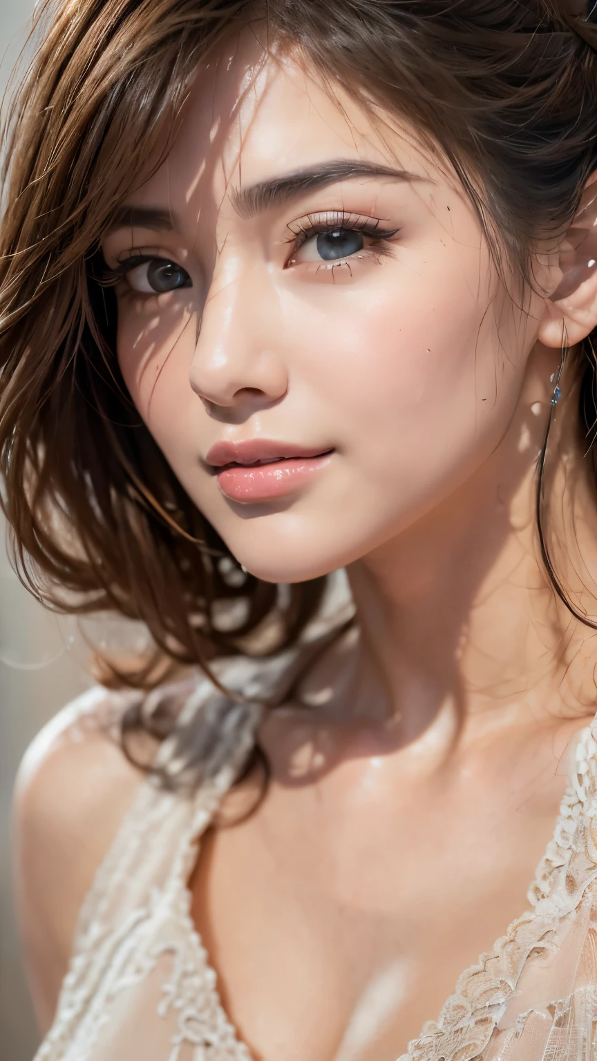 (highest quality、8k、32k、masterpiece)、(Realistic)、(Realistic:1.2)、(High resolution)、Very detailed、Very beautiful face and eyes、1 girl、Round and small face、Tight waist、Delicate body、(highest quality、Attention to detail、Rich skin detail)、(highest quality、8k、Oil paint:1.2)、Very detailed、(Realistic、Realistic:1.37)、Bright colors