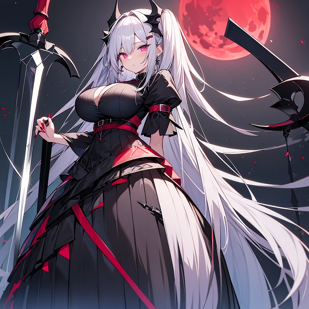 gray hair maid red eye beautiful girl very long hair stockings Cute cute fight gun cool the bats vampire long skirt frills pair discord