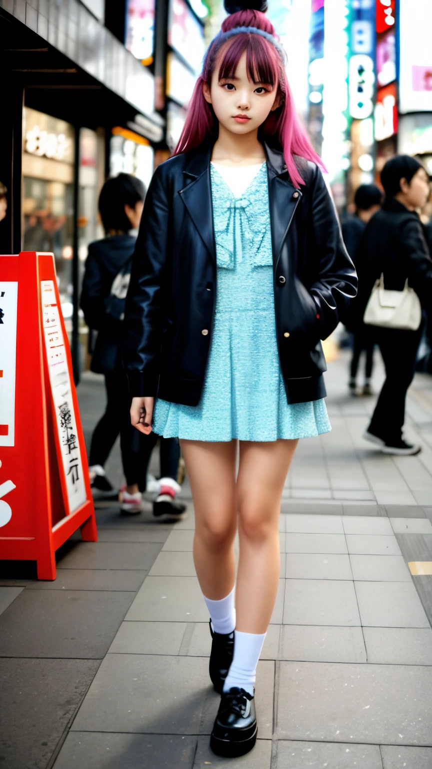 Unusual fashion girl, 18 years old, Shibuya, Harajuku, background blurred