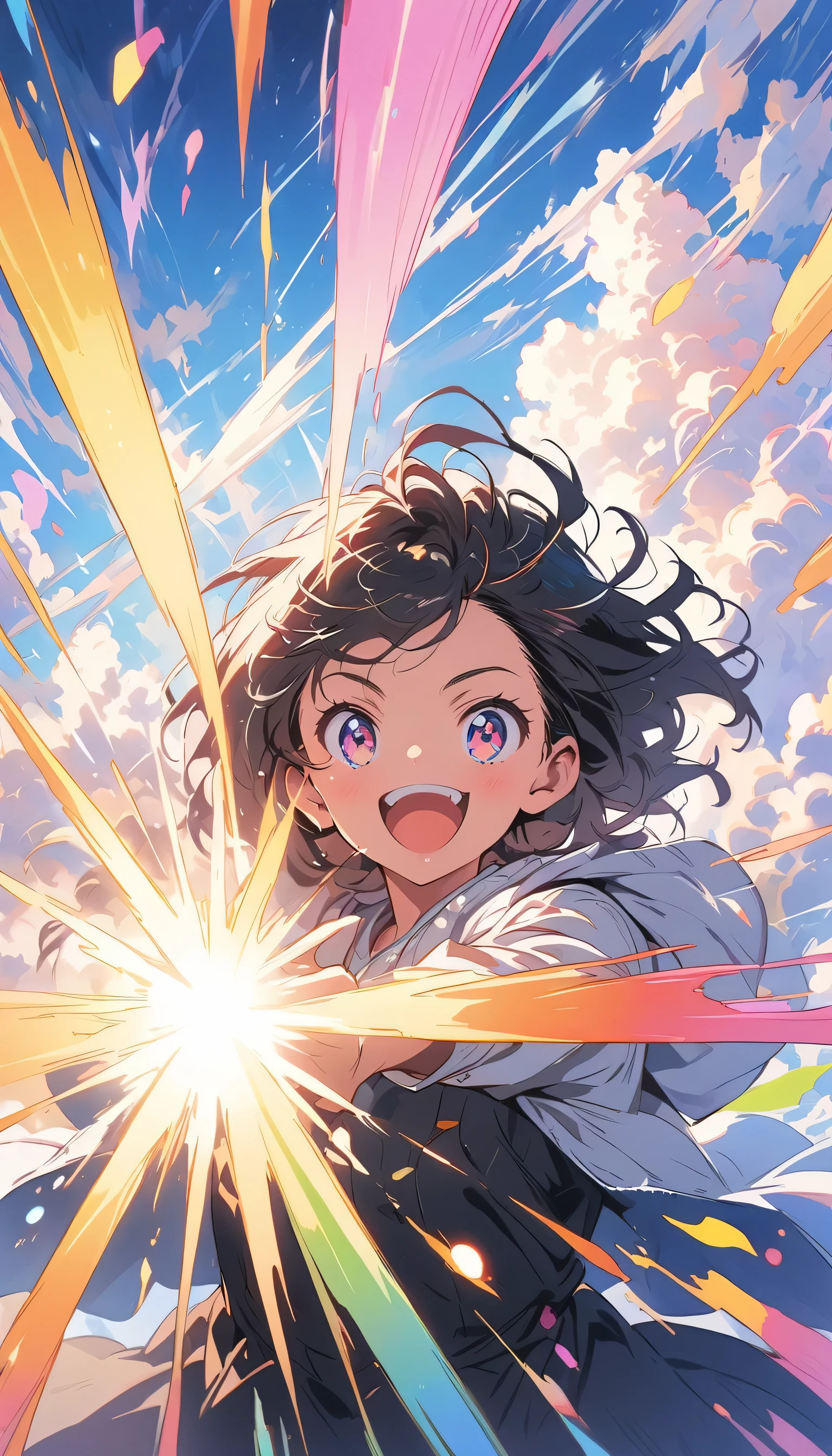 anime style, super fine illustration, highly detailed, dynamic angle, beautiful detailed, 8k, In front of numerous cathode-ray tube televisions, BREAK various programs are being broadcasted. A woman gazes at them, BREAK smiling amidst the colorful scenes.(highest quality、masterpiece、High resolution、detailed)anime style、flat style、(Shining Eyes、Beautiful Face), BREAK,anime