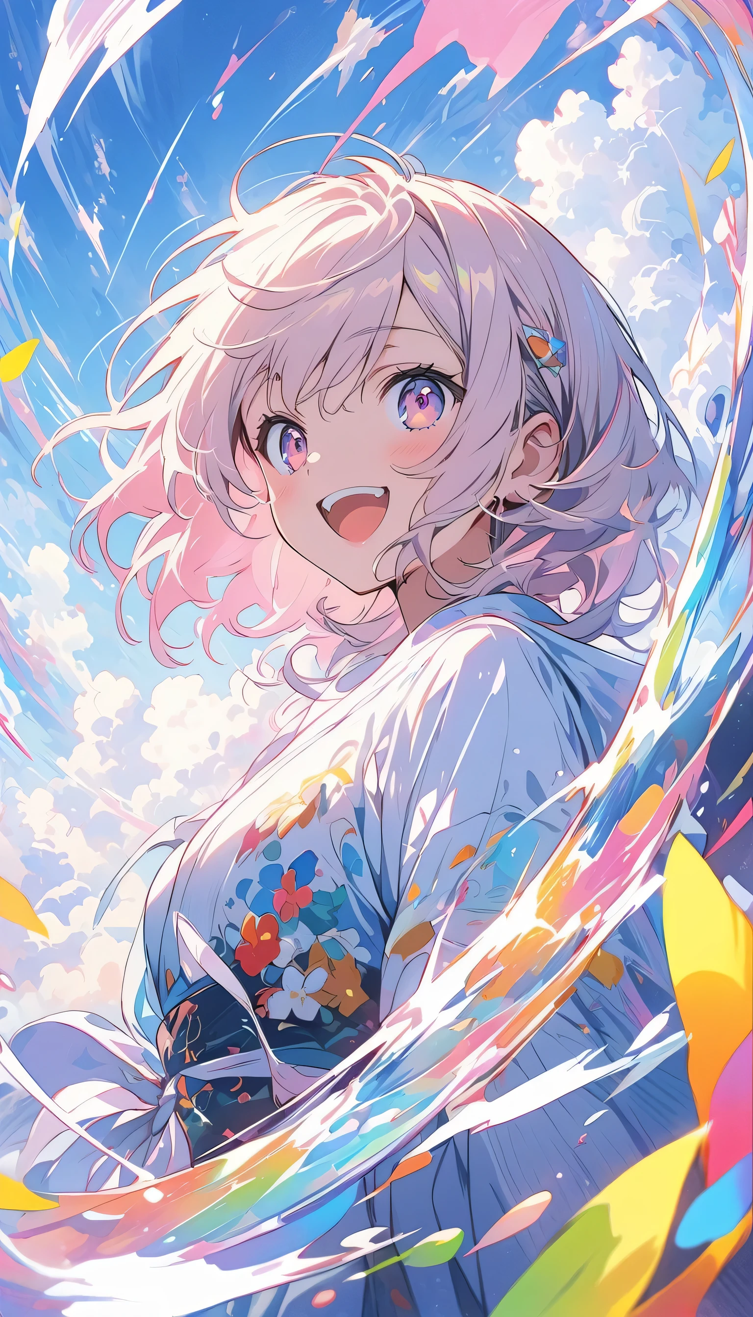 anime style, super fine illustration, highly detailed, dynamic angle, beautiful detailed, 8k, In front of numerous cathode-ray tube televisions, BREAK various programs are being broadcasted. A woman gazes at them, BREAK smiling amidst the colorful scenes.(highest quality、masterpiece、High resolution、detailed)anime style、flat style、(Shining Eyes、Beautiful Face), BREAK,anime
