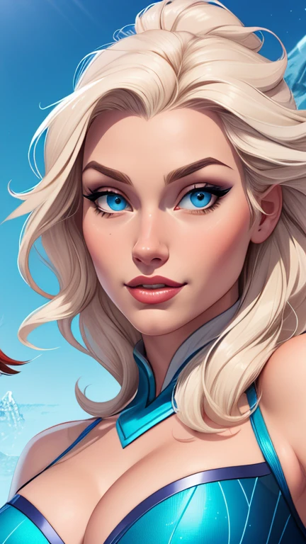 Beautiful portrait mode pose Cartoon character character in dynamic pose two women together redhead Queen Anna of Arendelle redhead with 1,60cm on the left and together with platinum blonde Elsa of Arendelle with 1,75cm straight with symmetrical body with corset and beautiful breasts, corpo bem definido, delicado e sensual, estilo de desenho animado, digital illustration Portrait mode 