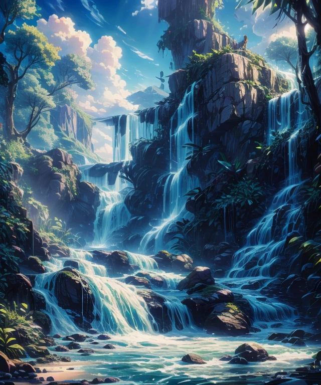 water, wet, splashing, liquid, sunny, day, blue sky, clouds, nature, natural setting, (character focus:1.1), sharp focus, realistic, highly detailed, ultra detailed, best quality, highest quality, realistic lighting, hyperdetailed, hyperrealism, greg rutkowski