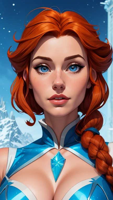 Beautiful portrait mode pose Cartoon character character in dynamic pose two women together redhead Queen Anna of Arendelle redhead with 1,60cm on the left and along with a symmetrical body and beautiful breasts, corpo bem definido, delicado e sensual, estilo de desenho animado, digital illustration Portrait mode