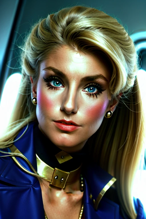 Heather Thomas solo as  as air stewardess, (( flight attendan)), portrait close up 8k 