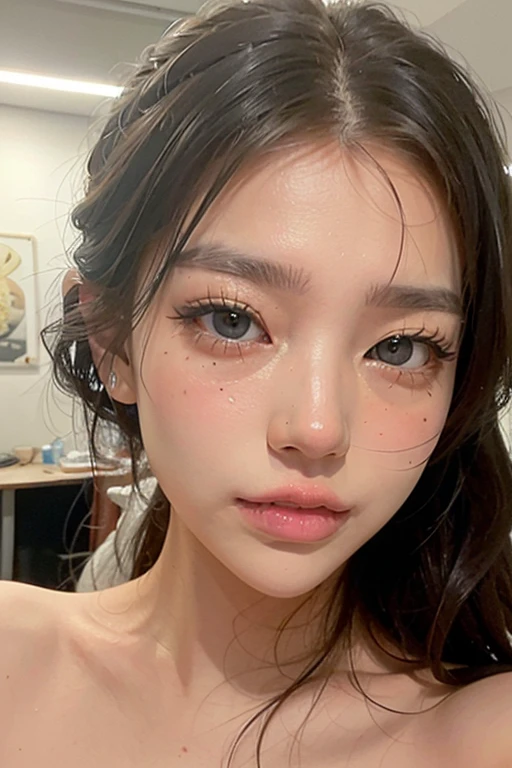 Great lighting, Cinema Lighting, (Bustling Korean Town),
((SFW)), (highest quality, masterpiece:1.4), Absurd, Ultra-high-definition CG, 8k, High resolution, Beautiful Face, Detailed face, One girl, alone ,Braiding, Toned Up, Shiny skin, Tilt your head, still, bloom, Particles of light, Depth of written boundary,highly detailed eyes and face,Beautiful and fine details,((Every detail、Very big eyes:1.4)),((Clear eyes:1.4)),((double eyelid)),((Slit eyes)),((White of the eye)),((Long eyelashes)),((eye shadow)),((Heavy eye makeup)),((Light on face:1.2)),((Cinema Lighting:1.2)),(Photorealism:1.4),((Fully nude)),((((nsfw))))