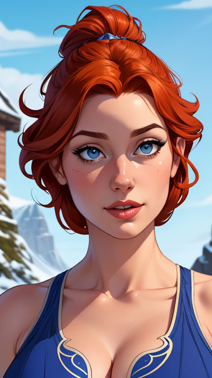 Beautiful portrait mode pose Cartoon character character in dynamic pose two women together redhead Queen Anna of Arendelle redhead with 1,60cm on the left and along with a symmetrical body and beautiful breasts, corpo bem definido, delicado e sensual, estilo de desenho animado, digital illustration Portrait mode 