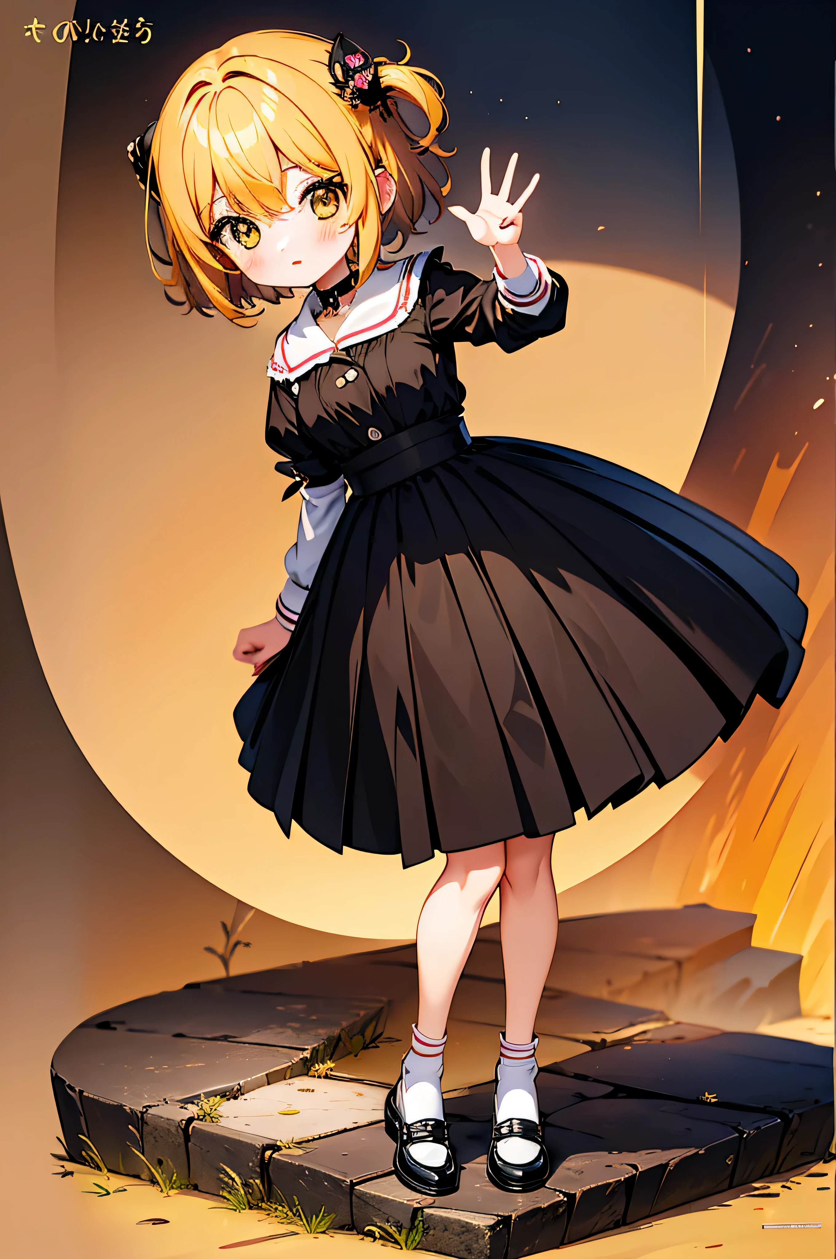 ((highest quality)), ((masterpiece)),1 girl, Anime Manga Girl,Q version character, Body Type,Very short,Black Skirt,Intense expression