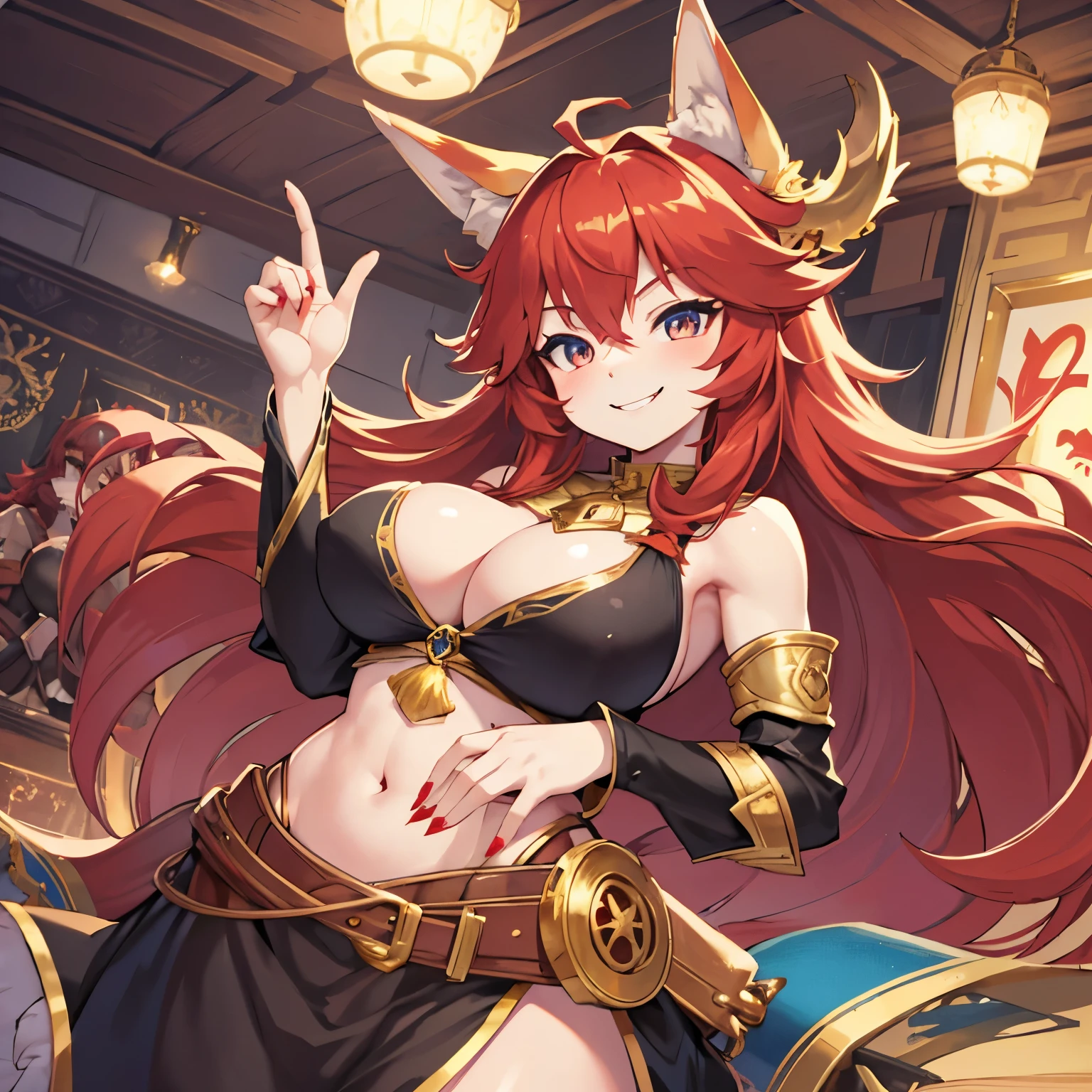 Hairy, hairy girl, wolf girl, solo girl, full fur, gold and red hair, long hair, colored eyes, naughty smile, charming look, big breast, light outfit, romantic wallpaper, secret atmosphere,