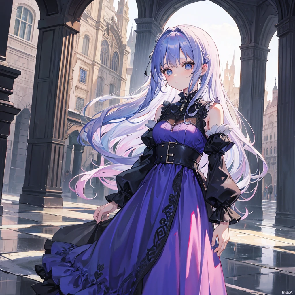 ((masterpiece,best quality)),(negative space:1.4),(1girl, solo:1.4),beautiful detailed eyes,floating pastel pink hair, breasts,long hair, lavender hydrangea flowers around, hydrangea flowers, lavender flowers, pink flowers, ancient ruins, columns, greek architecture