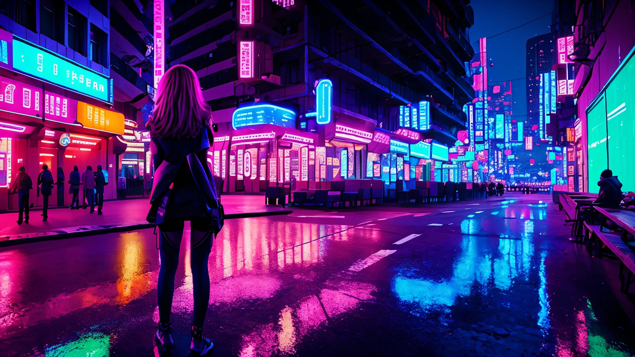 neon , city , girl