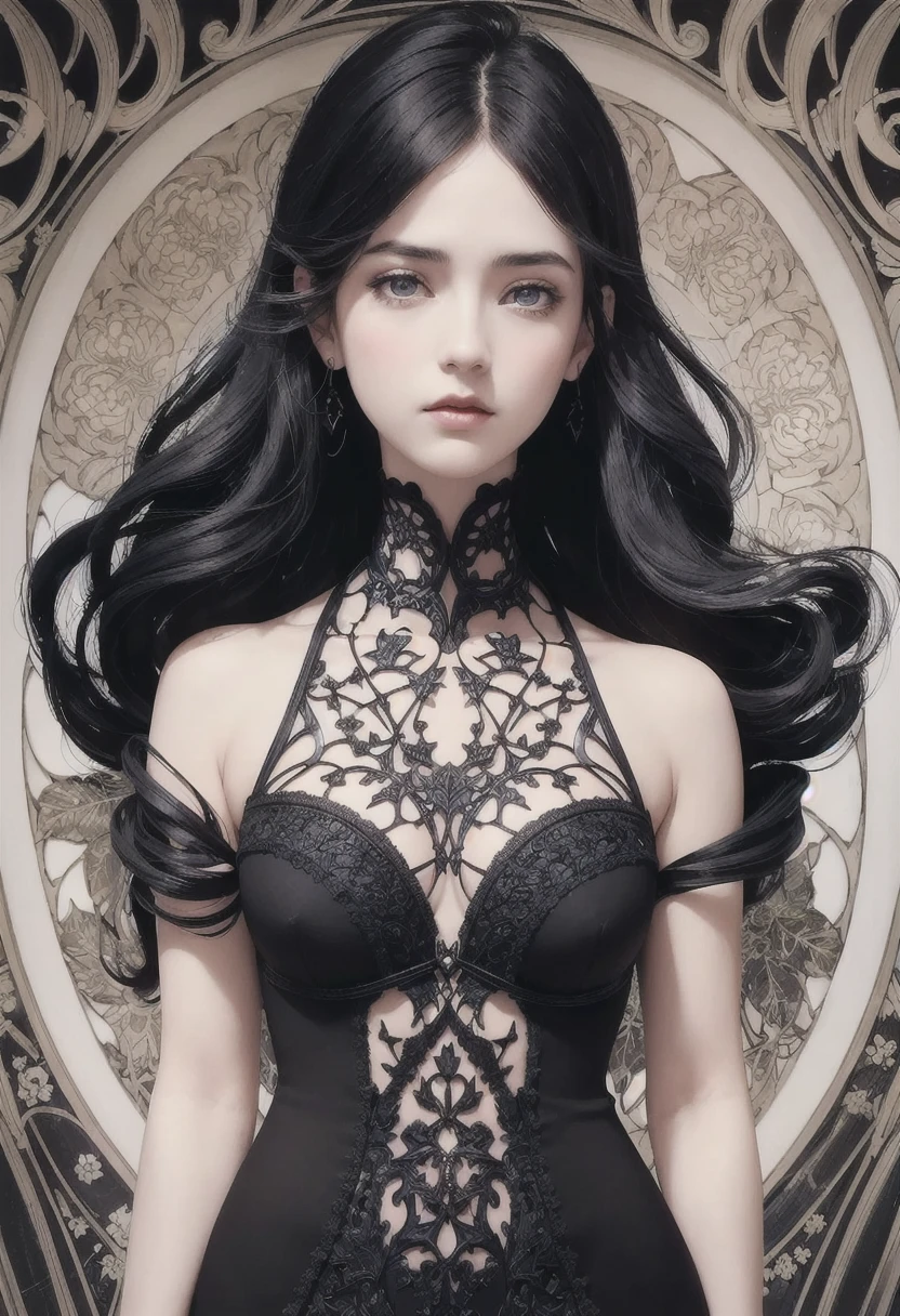(masterpiece),(best quality:1.0), (ultra highres:1.0), detailed illustration, portrait, detailed, girls, detailed beautiful skin, face focus,dim light,grim theme,small waist
