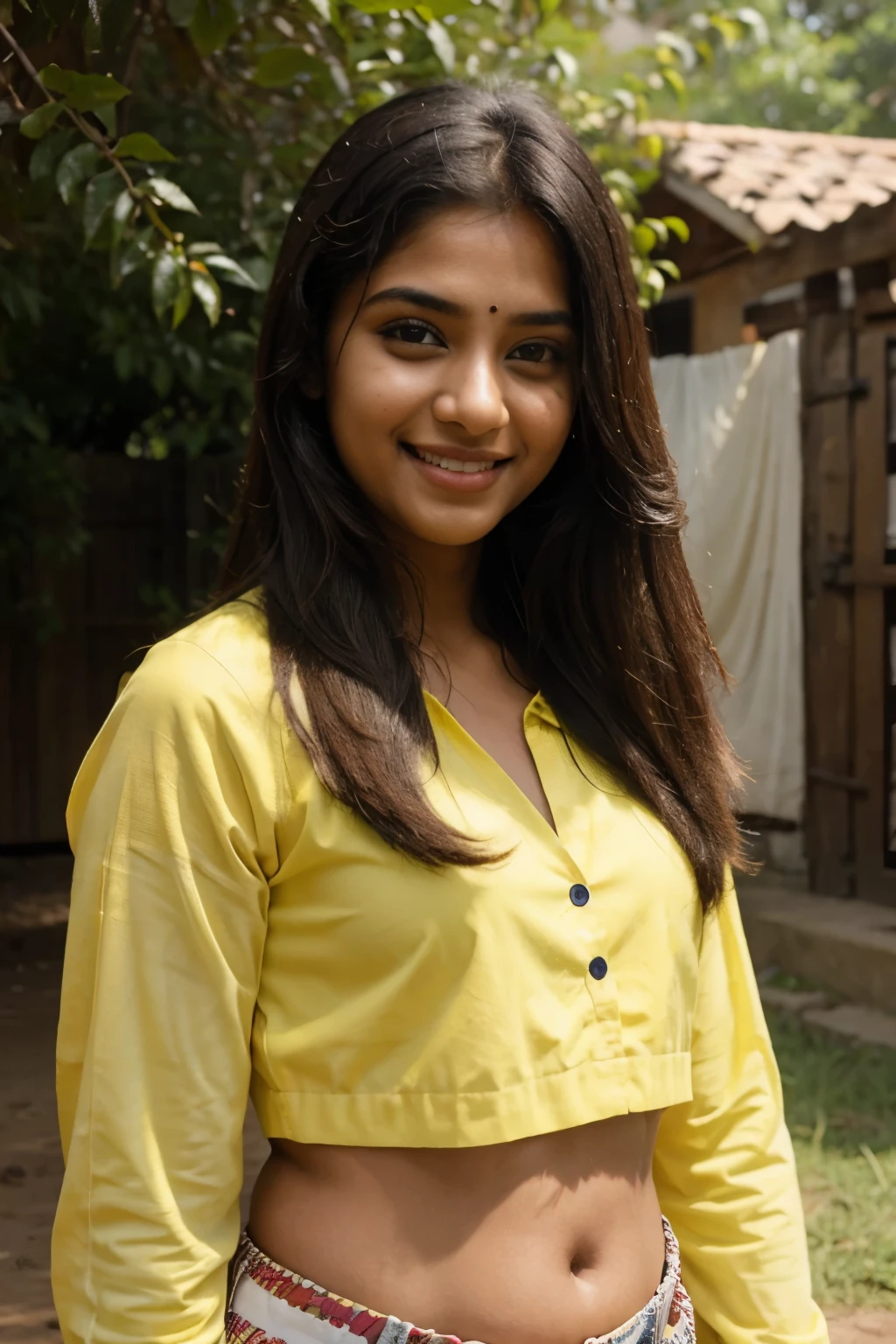 a beautiful Indian girl cute smile outdoor activities yellow