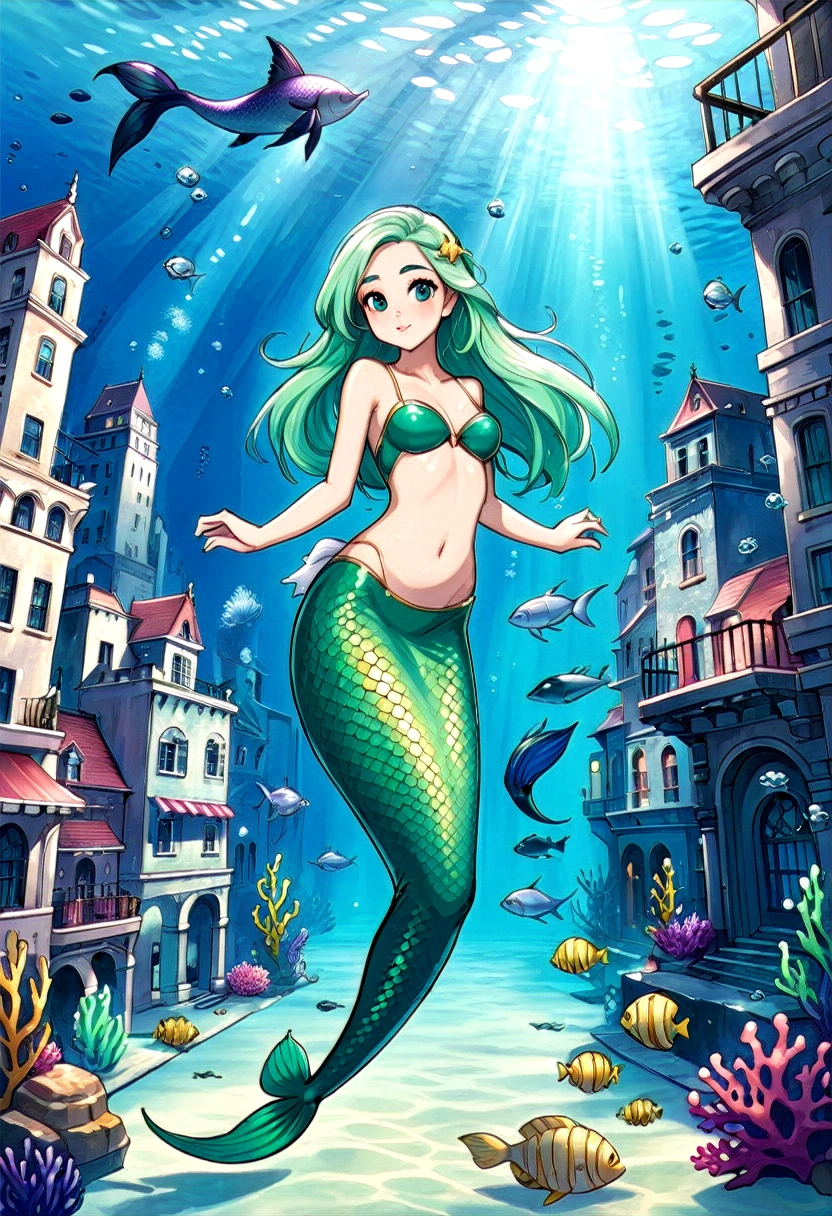 Mermaid Girl, in underwater city