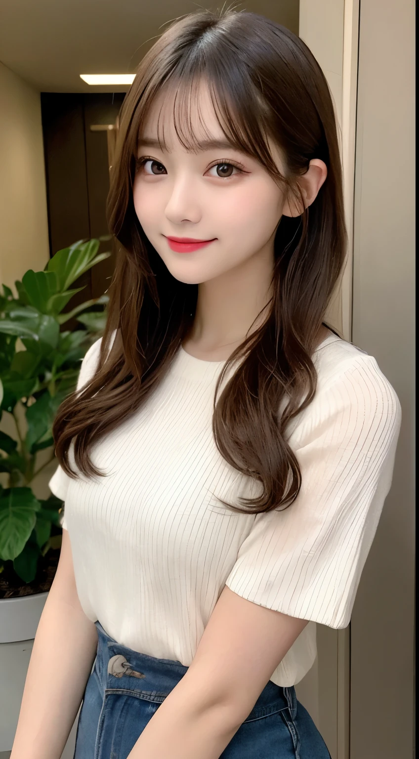 Tabletop, highest quality, shape, Very detailed, finely, High resolution, 8k wallpaper, 完璧なダイナミックな構shape, Beautiful and detailed, Nice spring clothes,Beautiful straight hair,Small breasts,Natural color lip, 20-year-old girl、cute、sexy shot looking at camera,Always blur the background,Perfect and beautiful face,Beautiful and dense face、Slim face and figure,Big eyes、Putting on gal makeup,Actual Photos(Best image quality)、Actual photo、Fashion model posing、full body shot、smile、Sheer tops perfect for spring、mini skirt、ponytail、Actual photo、blurred background