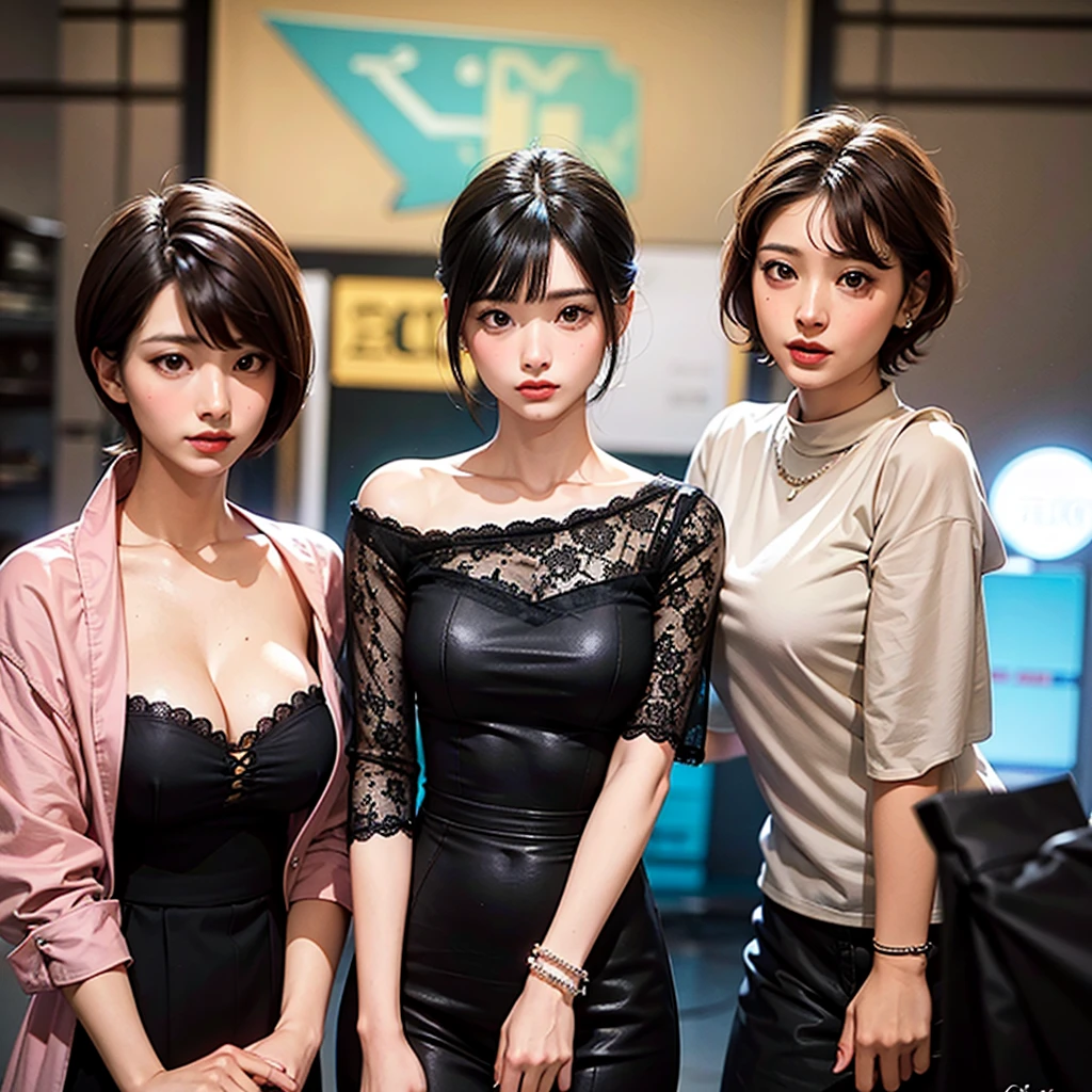 (masterpiece:1.3), (8K, Realistic, RAW Photos, Highest quality: 1.4), (One girl), Beautiful Face, (Realistic Face), (Black Hair, short hair:1.3), Beautiful hairstyle, Realistic eyes, Beautiful attention to detail, (Realistic Skin), Beautiful Skin, (sweater), Absurd, Charm, Ultra-high resolution, Ultra-realistic, Very detailed, Golden ratio sitting、 True Face、 Ultra mini skirt、Spread your legs、 I can see her panties、 Big Breasts、