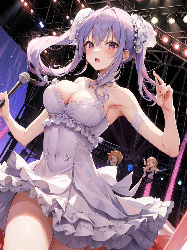 woman、Take to the stage、Super gorgeous dress、Kobayashi Sachiko、hugeなステージギミック、Swan Dresass frills、huge