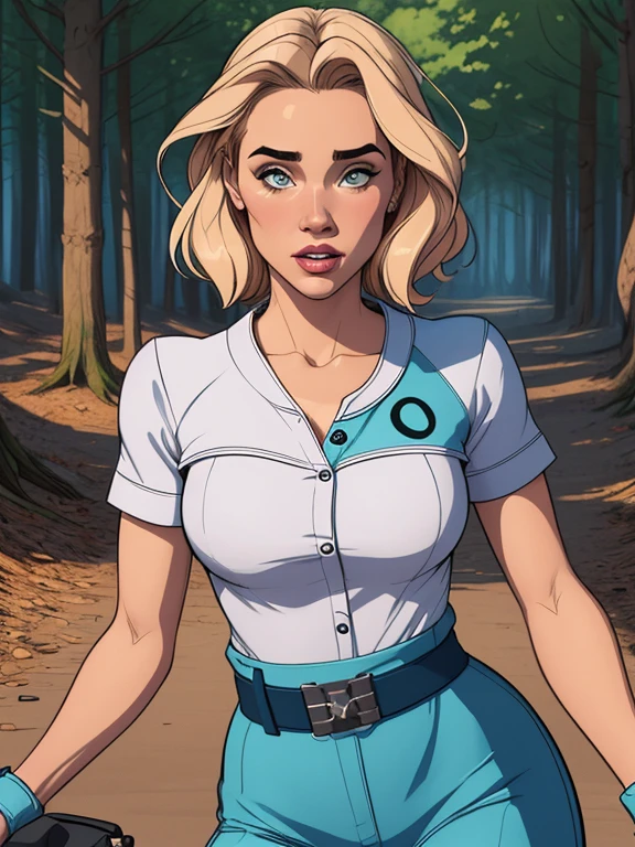 Personagem mulher PinUp dos anos 30 com marcas de guerras Imagem de desenho animado de uma mulher .Ilustra??o estilo desenho animado, estilo de arte dos desenhos animados, estilo de arte dos desenhos animados, digital illustration style, design de personagens altamente detalhado, arte digital detalhada coragem, Forest fan art, Design de personagens de retrato, beautiful digital illustration, retrato de alta qualidade, Arte em quadrinhos, mulher jovem cabelo com transas lindas . Beautiful lined eyes Medium large bust and wonderful sexy clothes. image expression of sexual desire from waist to uniform illustration Jennifer Connelly Fallout 23