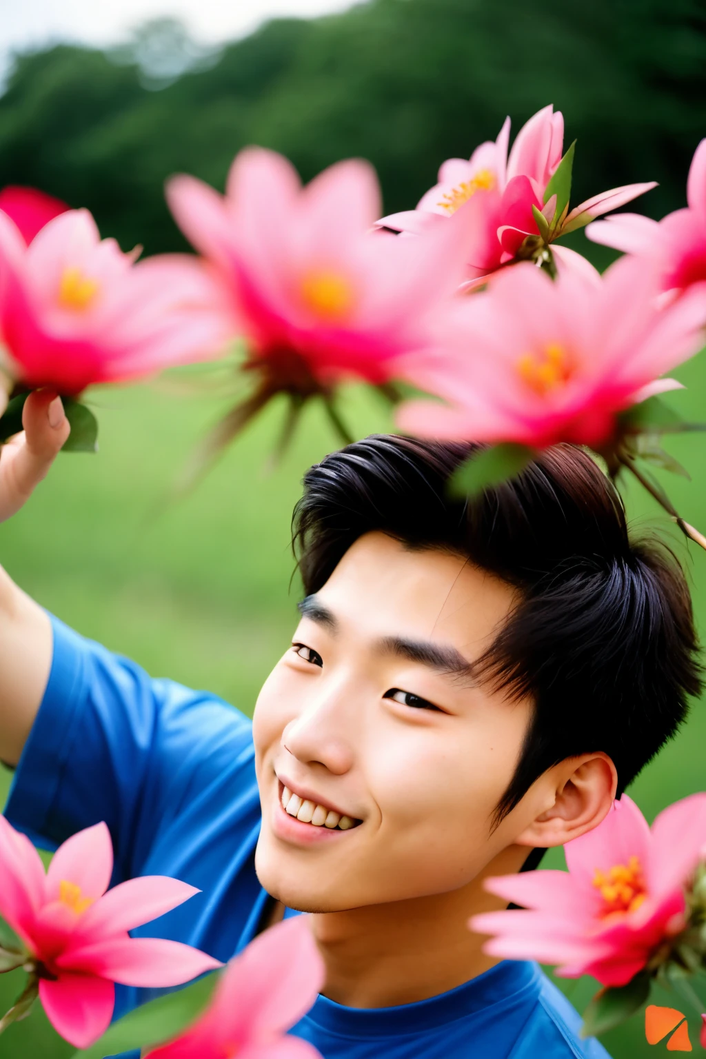 18 year old handsome Korean male
model sat in the car, smiling, surrounded by flowers, art by Rinko kawauchi, in the style of naturalisticposes, low angle, youthful energy, bodyextentions, analog film, super detail, dreamy lofiphotography, colourful, volumetric lighting, shoton kodachrome, shot on fujifilm
XT4, rich in detail8k ar 3:4 --s 750