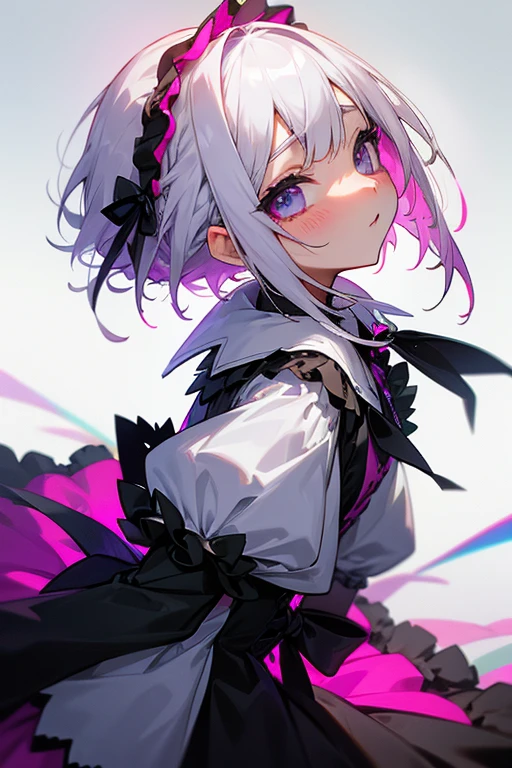 Short white hair, blush, Gothic Lolita、Punk Fashion、2. Headbanging、Rainbow clothing、Clean your eyes、Braiding、