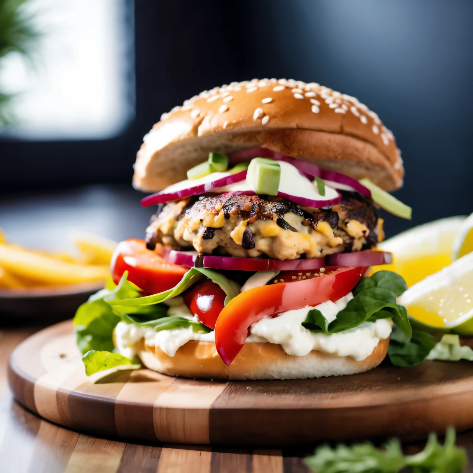 Master Chief,masterpiece, top quality, best quality,blurry background, blurry foreground, bokeh, motion blur,hamburger