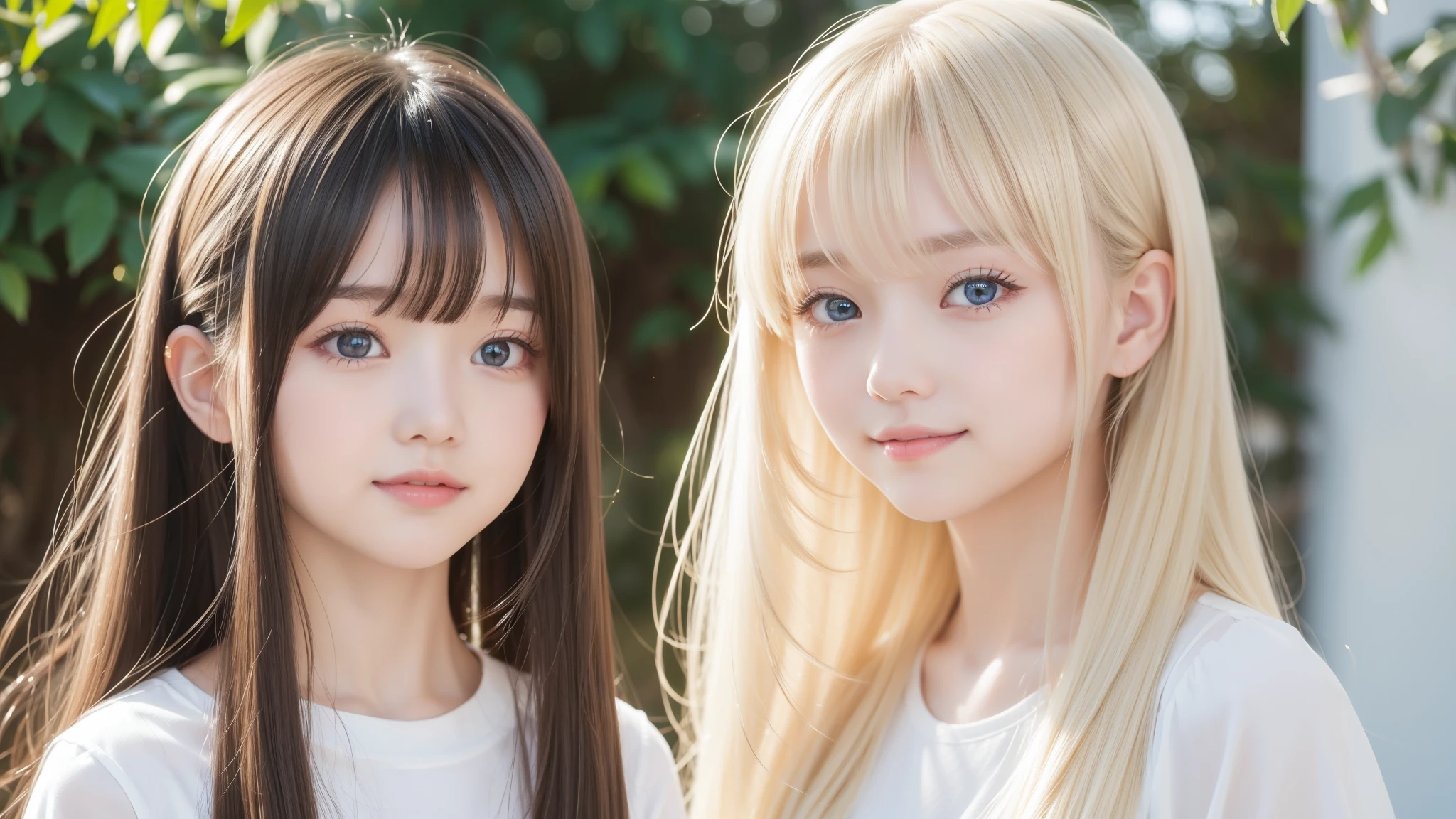 Shiny and transparent white skin、Windy hair disturbs your cute face、giant、 10 years old cute sexy little beautiful face、Beautiful straight hair that stands out、spectacular, beautiful azure eyes with bright、Long soft bangs that cover cute eyes, sexy face hiding hair super long hair sexy cute young women long natural blonde shiny shiny hair,smile,