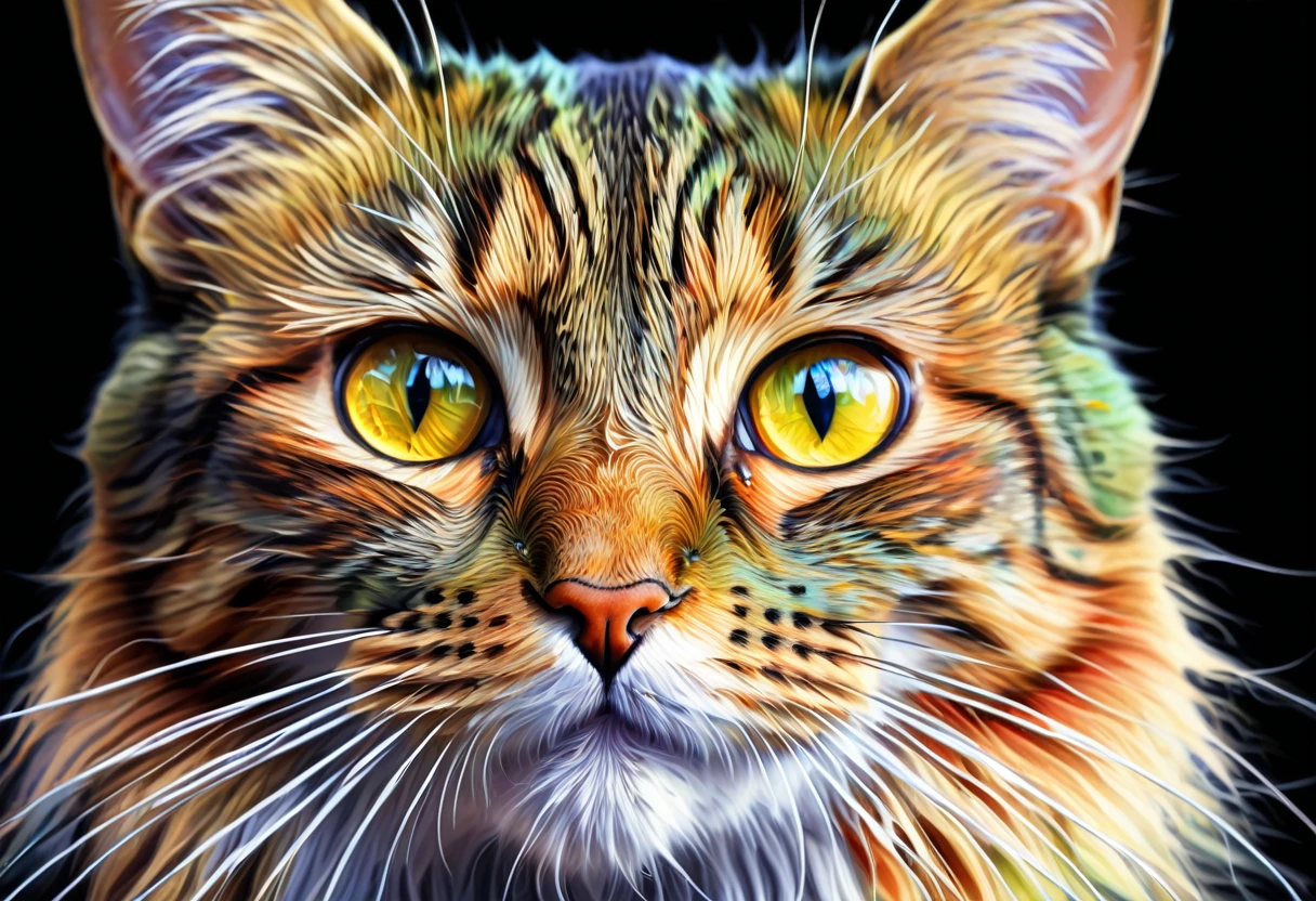 brightly colored Cat with bright eyes and long whiskers, Beautiful art UHD 4K, Cat. Digital Painting, Highly detailed digital art in 4K, 4K Detailed Digital Art, Detailed painting 4k, colorful Digital Painting, Digital Painting highly detailed, Digital Art 4k, Digital Art 4k, Digital Art 4k, Beautiful digital art, digital art animal pictures