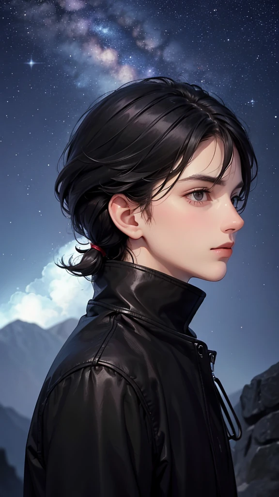 boy,Looking at the stars,Black Hair,Night Sky,Profile