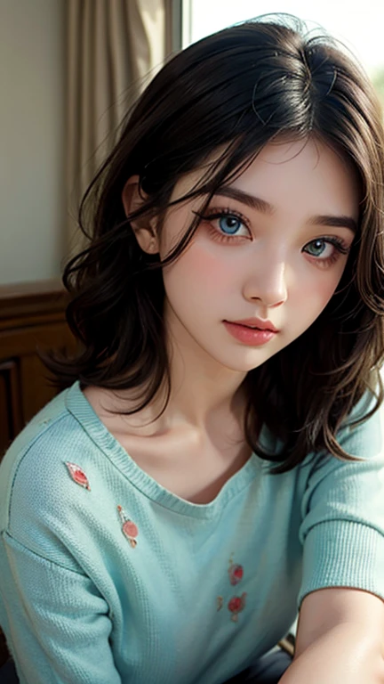 1 girl,more details in eyes,cute,looking at viewer, adorabel girl,cute face,details sky,pretty,young,juvenile,((masterpiece:1.4,best quality)),multiple details,colorful hair,eyeshadow,, sfw,