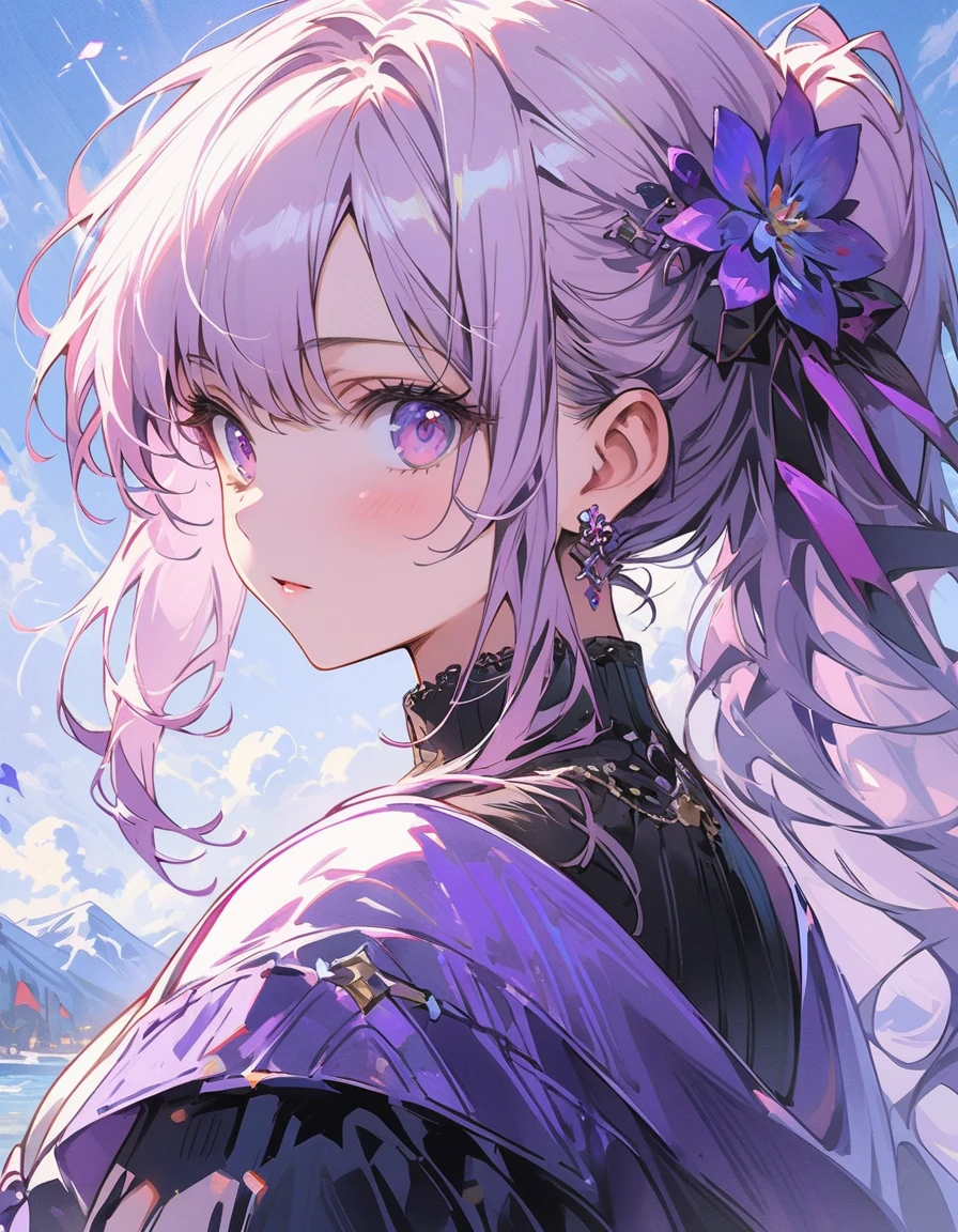 1 girl、purple eyes, purple, eye color purple、(highest quality、masterpiece、High resolution、detailed)oilスタイル、oil、(Shining Eyes、detailed美しい顔),  BREAK,(oil painting),(oil painting style:1.4)