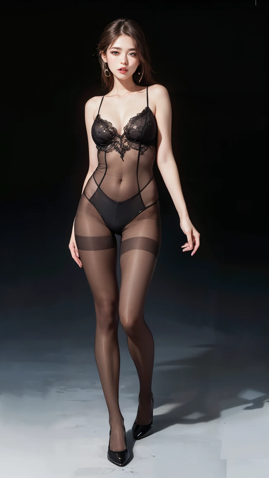 ulzzang-6500-v1.1, (Raw photo:1.2), (Photorealistic), (See-through:1.3), (Genuine:1.4), (full body shot:1.6)、Brightly colored leotards、(Ultra-realistic pantyhose:1.3),  Huge file sizes, High resolution, Very detailed, highest quality, [masterpiece:1.6], An illustration, Very detailed, Ticker, Fine details, highest quality, 8k wallpaper, Cinema Lighting, Cute droopy eyes Beautiful big eyeastepiece)), Best Quality, 1 Girl, Eyeshadow, Realistic skin texture、Shiny skin、Bare thighs!!! , Makeup、

