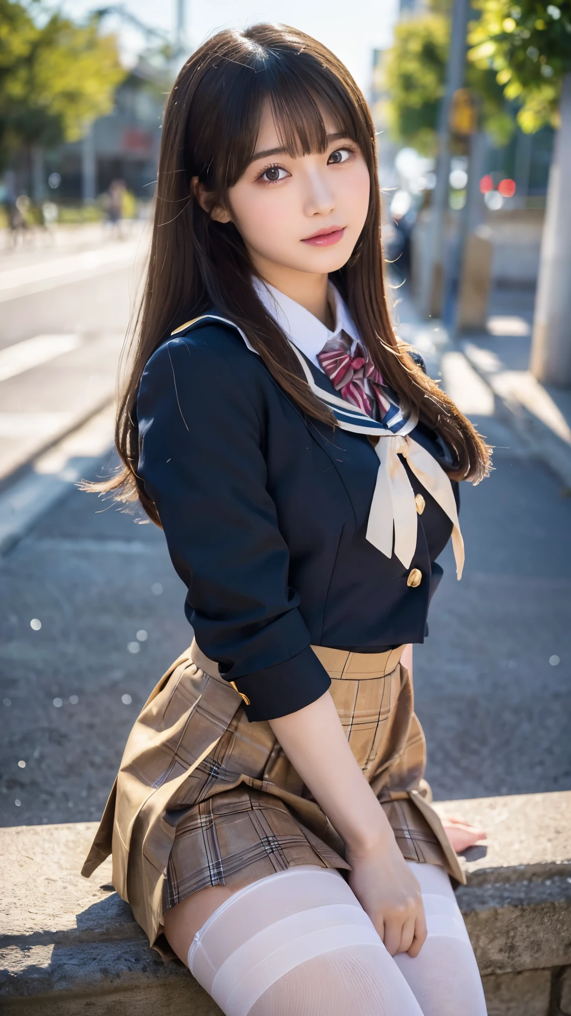 (highest quality,8K quality,masterpiece:1.3),(超High resolution,photoRealistic:1.4,Live Shooting),(Very detailed,Caustics,Detailed Background),(ultra-Realistic capture,Beautiful and detailed skin,Perfect ???????),At dusk,Sunset sky,School building,Schoolyard,14 years old,cute,single eyelid,Long black hair,School Blazer Uniform,Looking at the camera,Bust up shot,Natural light、Uruchan-6500-v1.1, (RAW Photos:1.2), (Realistic:1.4), Beautiful detailed girl, Very detailed eyes and face, Beautiful and beautiful eyes, that'Ridiculous, incredibly that'Ridiculous, Large file size, Very detailed, High resolution, Very detailed, highest quality, masterpiece, Kemomimi, ((Japanese Girls' High School Uniform)), shape, Very detailed, CG, Unified, 8k wallpaper, wonderful, The finer details, masterpiece, highest quality, Very detailed CG uniform 8k wallpaper, The light shines on your face, Cinema Lighting, 1 girl, 12 years old, ((No pants)), ((Dynamic pose))), (Camel Toe), (half), (pantyhose), (Sit with your knees bent))