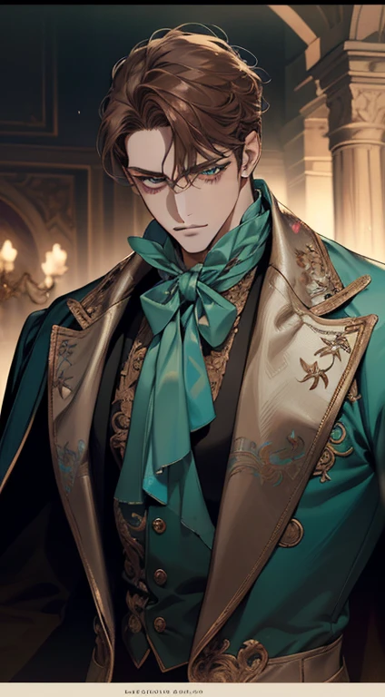undercucho Close Portrait of Elegant Person [undercucho] in bespoke MAN suit: tall muscular man, classic style, intricate detial baroque, elegant, bright lights, highly detailed, digital painting, artstation, concept art, soft and sharp focus, portrait , illustration, art by wlop, mars ravelo and greg rutkowski (High detail skin: 1.2), 8k uhd, DSLR, soft lighting, high quality, film grain, Fujifilm XT3 mix4, male model, (((1 MAN))) suit, seductive, Florence, Italy background, (((/LOOKING AT THE VIEWER/))) ((((SHORT BROWN HAIR))) (((LONG BANGS))) (((TURQUOISE EYES))) (((DELIGHTED LOOK))), SMILE, MYSTERIOUS AURA, night, bokeh, depth of field, (upper body: 1.0), best quality, intricate details, detailed eyes, masterpiece, film grain, 1900s, kodakchrome, flashlight, strange smoke around him, MASTERPIECE