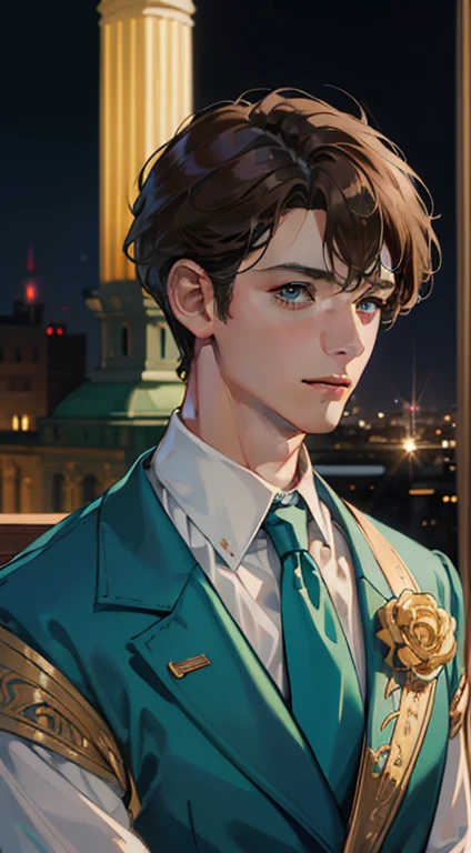 undercucho Close Portrait of Elegant Person [undercucho] in bespoke MAN suit: tall muscular man, classic style, intricate detial baroque, elegant, bright lights, highly detailed, digital painting, artstation, concept art, soft and sharp focus, portrait , illustration, art by wlop, mars ravelo and greg rutkowski (High detail skin: 1.2), 8k uhd, DSLR, soft lighting, high quality, film grain, Fujifilm XT3 mix4, male model, (((1 MAN))) suit, seductive, Florence, Italy background, (((/LOOKING AT THE VIEWER/))) ((((SHORT BROWN HAIR))) (((LONG BANGS))) (((TURQUOISE EYES))) (((DELIGHTED LOOK))), SMILE, MYSTERIOUS AURA, night, bokeh, depth of field, (upper body: 1.0), best quality, intricate details, detailed eyes, masterpiece, film grain, 1900s, kodakchrome, flashlight, strange smoke around him, MASTERPIECE