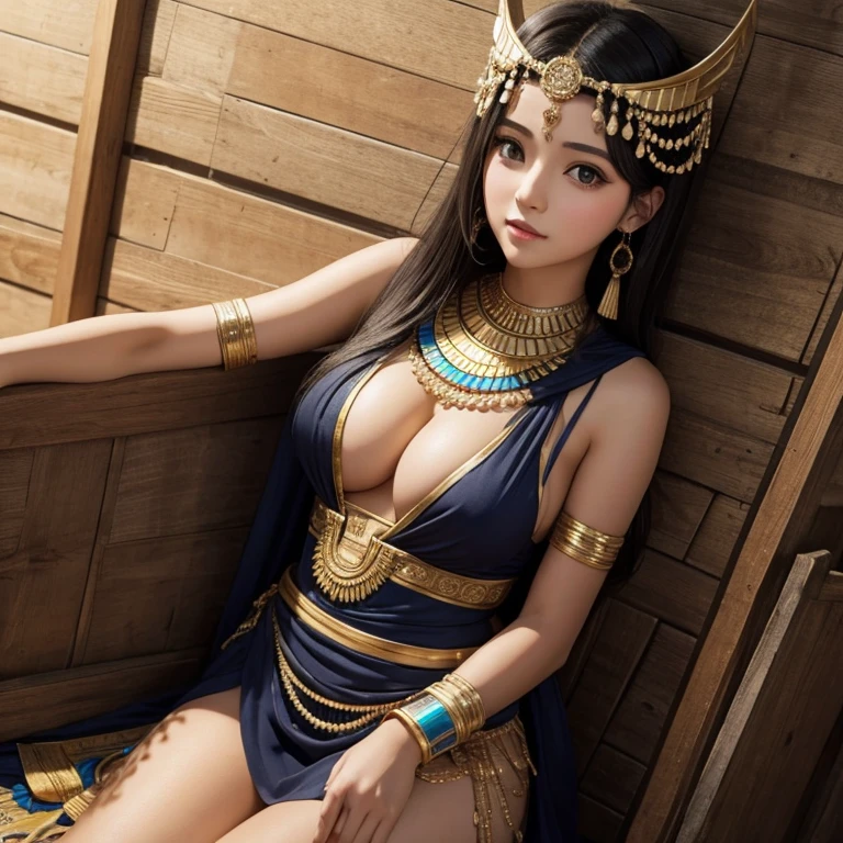 Girl in Egyptian clothing,,Black Hair,