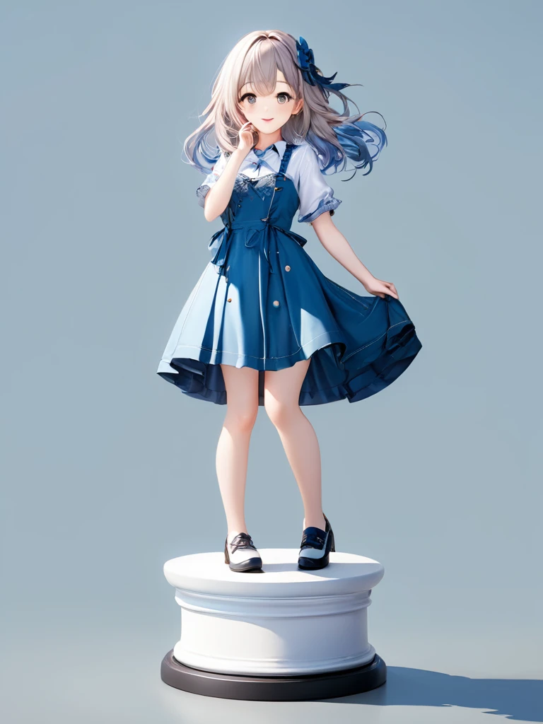 3D figure, very cute and bautiful anime girl, (head-to-body-ratio-is-three-to-one:2.0), (Intricate Iris Details,Depth and Dimension in the Pupils), (masterpiece:1.2), (best quality),(ultra detailed),(extremely detailed),(absolutely resolution) ,absurdres,8k, 
BREAK,a photo of an figure, highres.fix, full body, high quality photo, wild and bautiful 1girl, simple and flat background, 
BREAK, solo, gradation hair, messy hair, blowing kiss, smile, standing-on-pedestal,