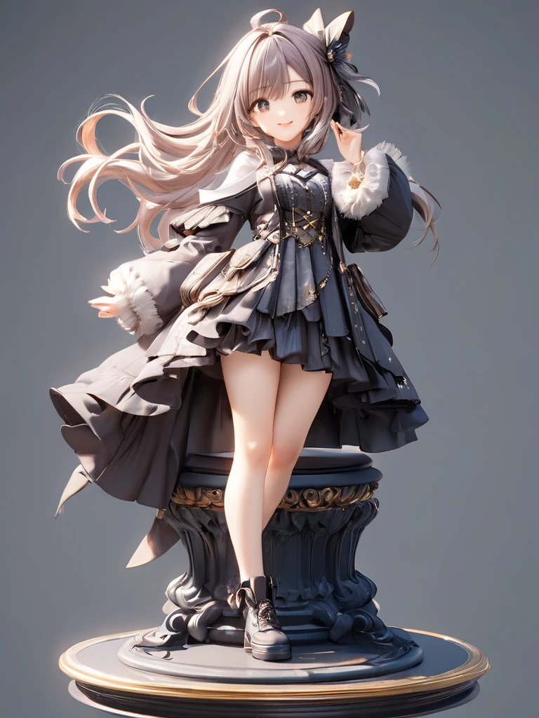 3D figure, very cute and bautiful anime girl, (head-to-body-ratio-is-three-to-one:2.0), (Intricate Iris Details,Depth and Dimension in the Pupils), (masterpiece:1.2), (best quality),(ultra detailed),(extremely detailed),(absolutely resolution) ,absurdres,8k,
BREAK,a photo of an figure, highres.fix, full body, high quality photo, wild and bautiful 1girl, simple and flat background,
BREAK, solo, gradation hair, messy hair, blowing kiss, smile, standing-on-pedestal,
