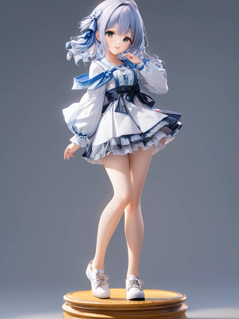 3D figure, very cute and bautiful anime girl, (head-to-body-ratio-is-three-to-one:2.0), (masterpiece:1.2), (best quality),(ultra detailed),(extremely detailed),(absolutely resolution) ,absurdres,8k,
BREAK,a photo of an figure, highres.fix, full body, high quality photo, wild and bautiful 1girl, simple and flat background,
BREAK, , solo, gradation hair, messy hair, blowing kiss, smile, standing-on-pedestal,