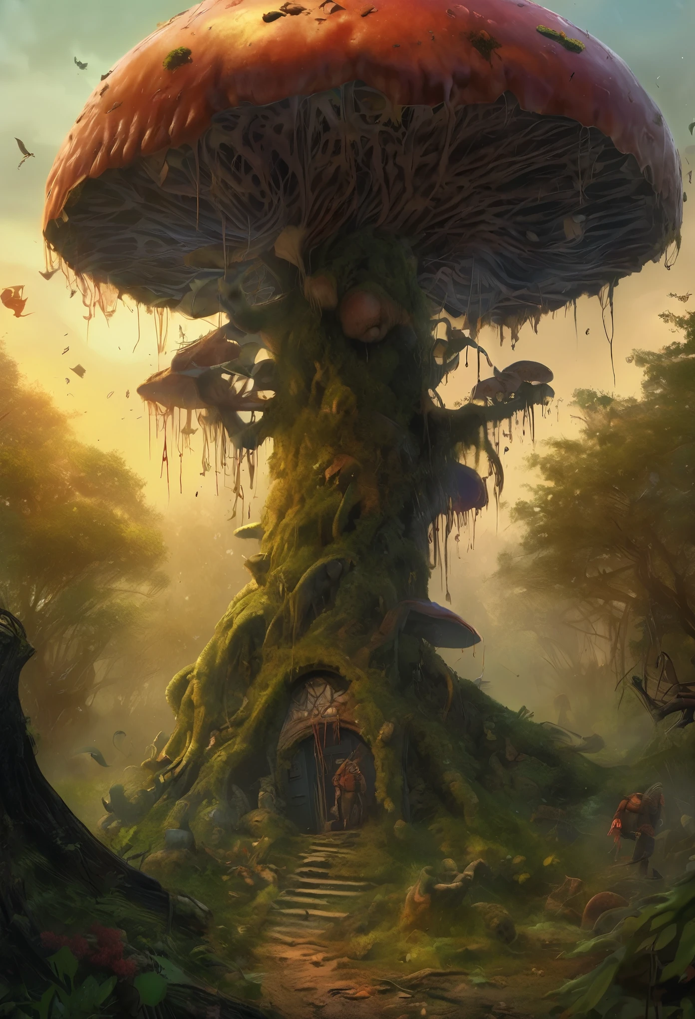 (highest quality,4k,8K,High resolution,masterpiece:1.2),Super detailed,(Realistic,photoRealistic,photo-Realistic:1.37),Nurgle's Chaos Marines,stroll,forest,The mushrooms withered,attenuation,Bloated Demon,Playful,Atmospheric,Unforgettable,Twisted,spooky,Unlucky,Dark colors,Distorted Perspective,Rotten,Misty,thick,heavy,spooky,Nightmare,Rotten,miasma,Unforgettable presence,Monstrous,cursed,Damaged,Wounded,Trapped Soul,Overgrown roots,giant mushroom,Gloomy Background,Twisted branches,attenuationing foliage,Glowing Mushroom,Sticky substance,Saturated colors,morbid fascination,Unnatural growth,Ethereal,Creeping vine,Dark atmosphere,Quiet footsteps,Corroded Armor,Transformation of suffering,Stagnant air,A whisper like a scream,Lurking Shadow,anxious atmosphere,Organizing pain.