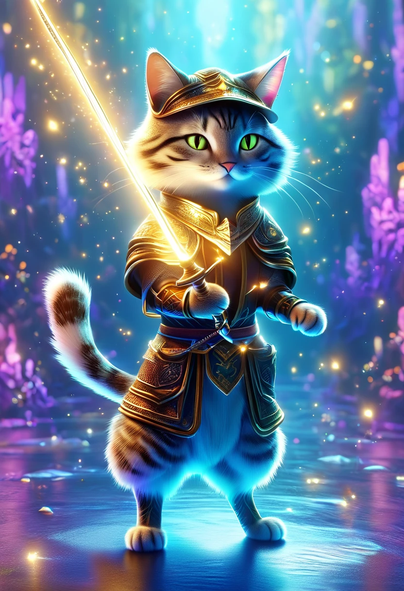 ((un gato juramentador, ropa de juramentador con capucha y espada, pose dinamica, epic:1.5)), hasta:1.4, (obra maestra),(Mejor calidad:1.0), (Ultra high resolution:1.0), pintura detallada, intrincado, paisaje submarino, (( magical, Hermoso, de otro mundo:1.4 )), (( Mejor calidad, vibrante, 32K ,luz y sombras bien definidas)). sin texto:1.3.