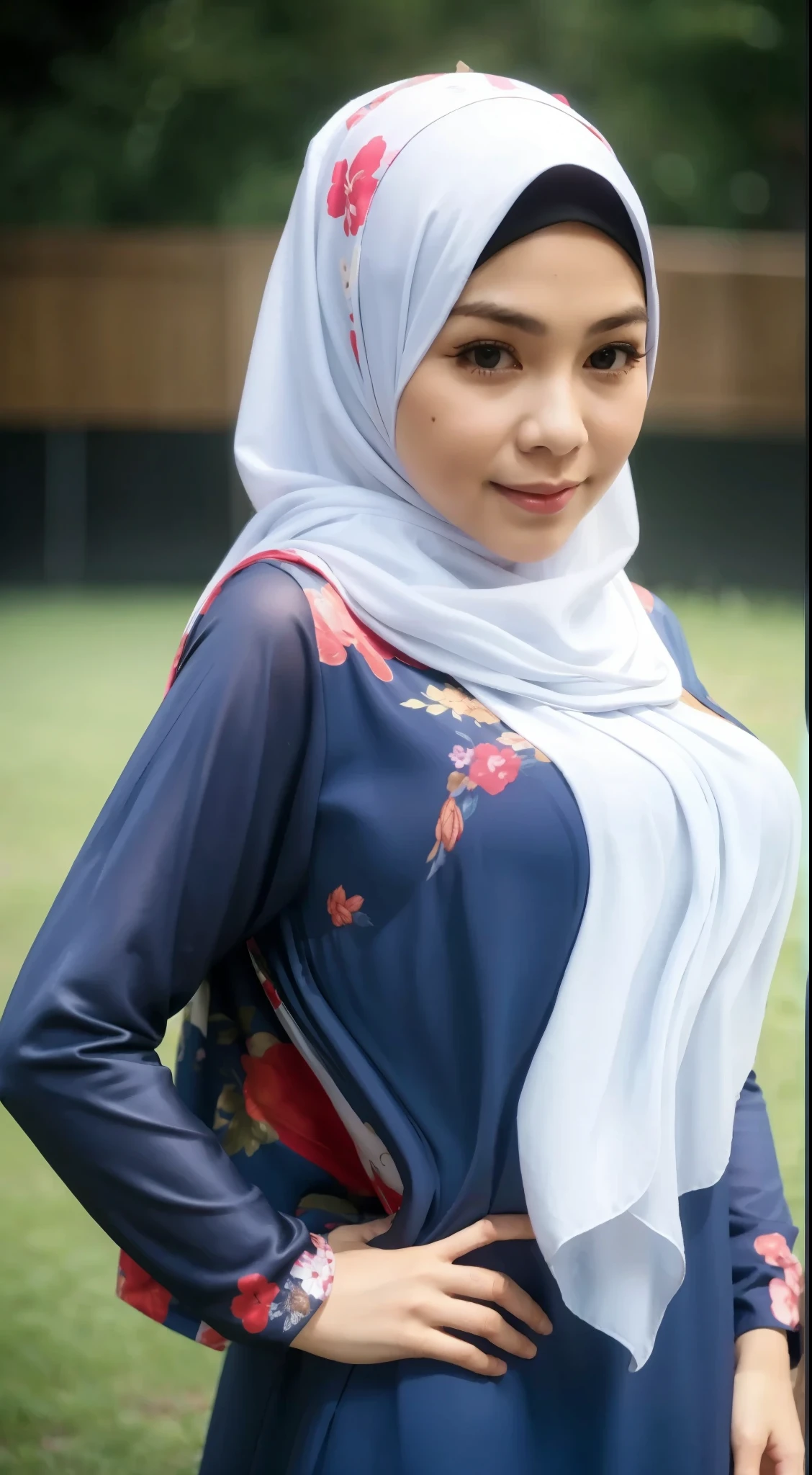 50 years Old, Hijab Indonesian mature woman, Big Tits : 66.9, Gamis, Breast out from her clothes : 1.9, at doctor office, Dark light, at Nighttime