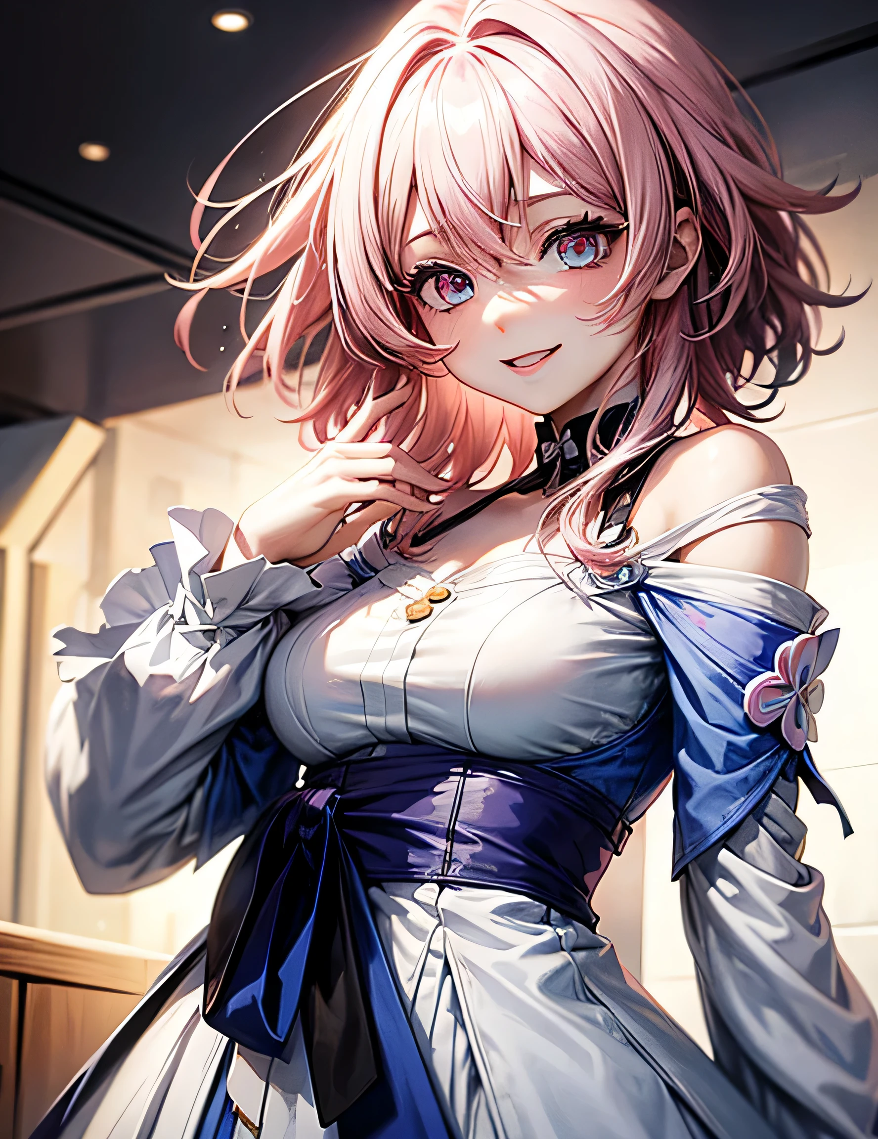 Alcanevi, A woman with medium-short pink hair wearing a white dress, Woman's face, Unreal Engine Character Art, Portraiture