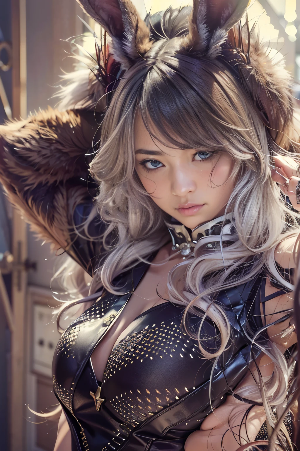 (masterpiece, best quality:1.2), (8k uhd, 16k, 32k, ultra high res), (photorealistic:1.37), (RAW photo), ultimate-realistic, ultimate-realistic details, ultimate-realistic texture, ultimate-intricate details, ultimate-realistic lighting, ultimate-realistic shadow, japanese girl, ultimate-cute face, ultimate-RAW skin, ultimate-realistic eyes, (rabbit beast woman), strong animal feeling
