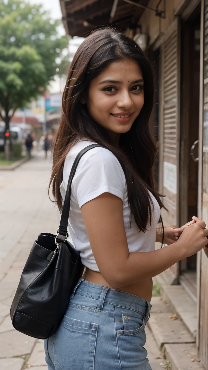 A beautiful Indian girl cute smile outing brown